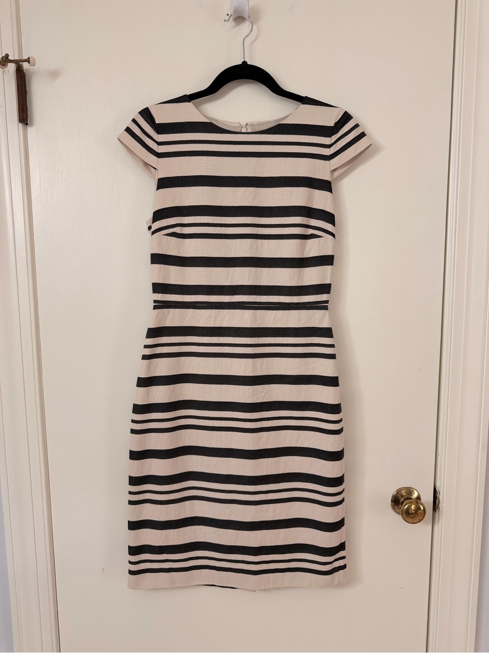 J.Crew Size 2 Navy and Cream Striped Sheath Dress
